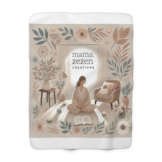 Cozy Sherpa Fleece Blanket - 'Mama Zezen Creations' Floral Design for Meditation & Relaxation